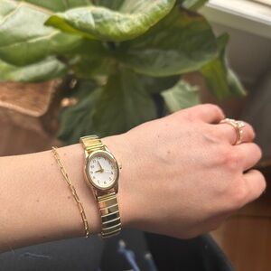 TCK Gold-Tone Ladies Watch with White Dial